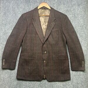 Vintage Oakton Ltd Blazer Mens 42R Brown Wool Herringbone Windowpane Sport Coat